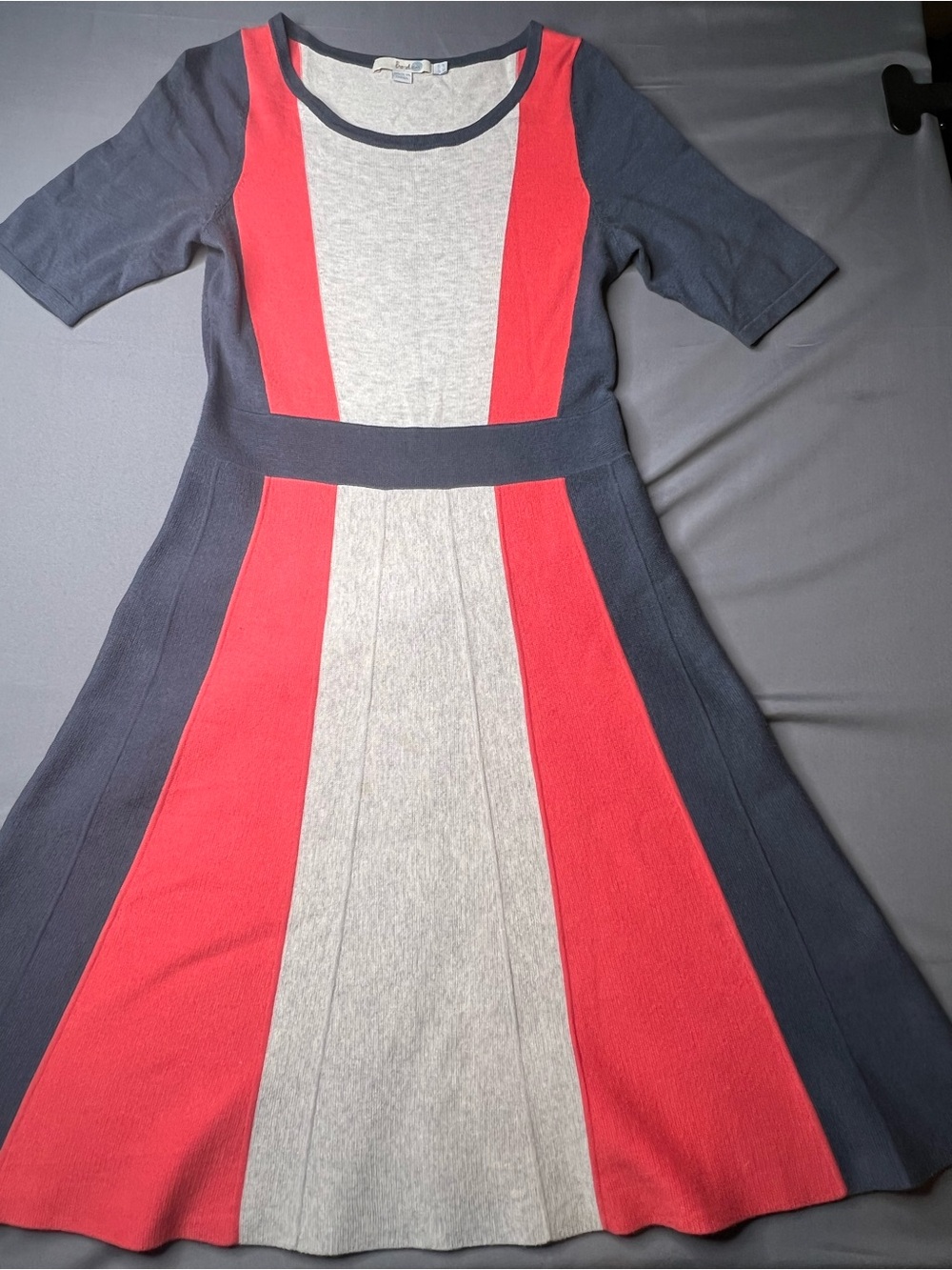 Boden Colorblock Fit & Flare Knit Dress Navy Red Gray – Size 6R